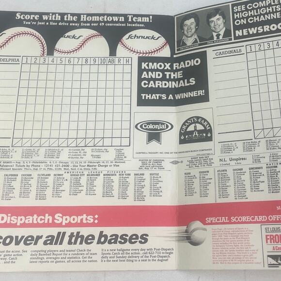 Vintage 1985 Busch Stadium St Louis Cardinals vs Philadelphia Phillies Scorecard - Picture 2 of 3